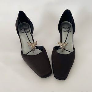 Vintage Mootsies Tootsies black heel pump rhinestones shoes 7.5 chunky heel